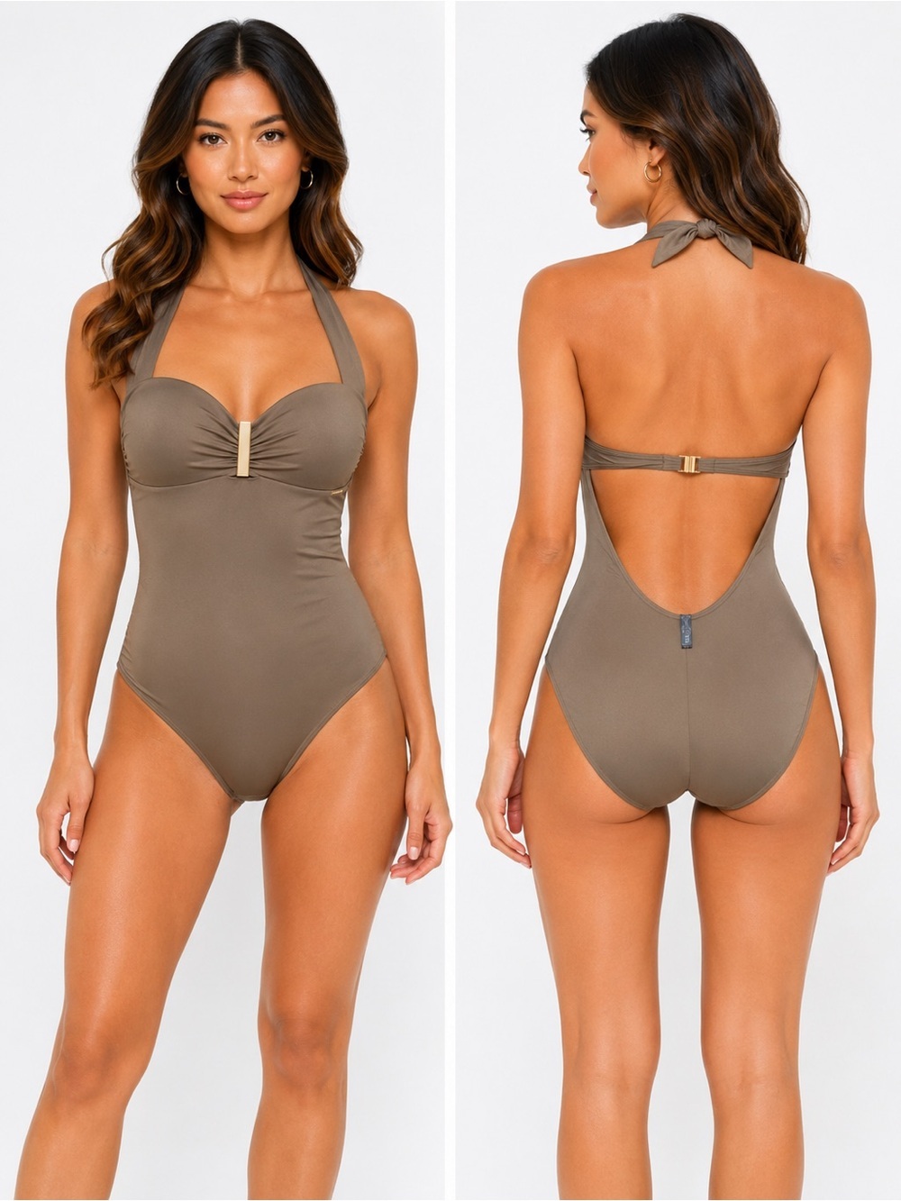 Sapph BeachOlive Green Halter One-Piece Swimsuit Size 8